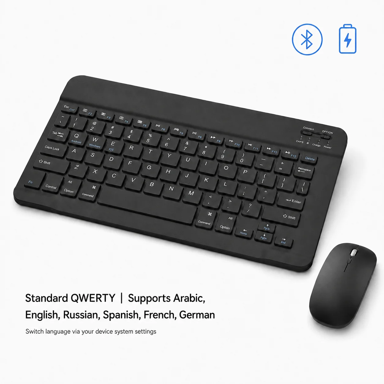 Wireless Bluetooth Keyboard and Mouse Set, Silent Operation, Compatible with Apple iPad, Rechargeable Android Phones, Tablets, a
