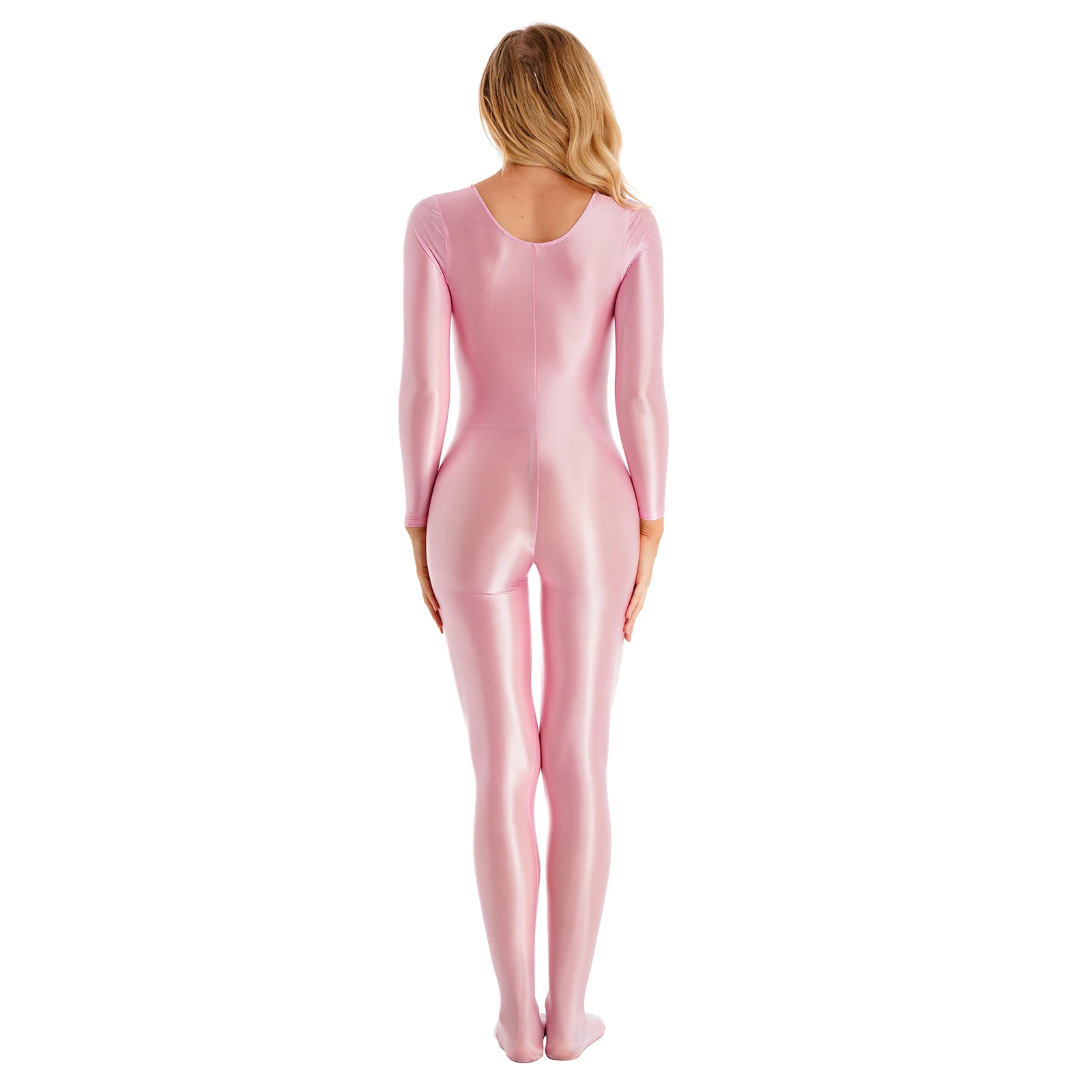 Women Smooth Long Sleeve Bodysuit Body Stocking Nightwear Solid Color Round Neck Bodysuit