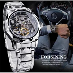 FORSINING Watch for Men Business Fashion Tourbillon Skeleton Transparent Automatic Mechanical Stainless Steel Men Watch Reloj