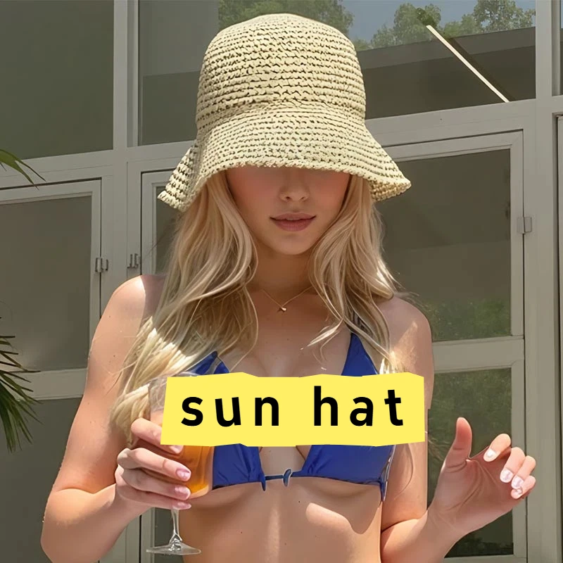 Handmade Straw Woven Retro Crochet Fisherman Hat Outdoor Foldable And Portable Women's Sun Protection Hat Summer Hat New