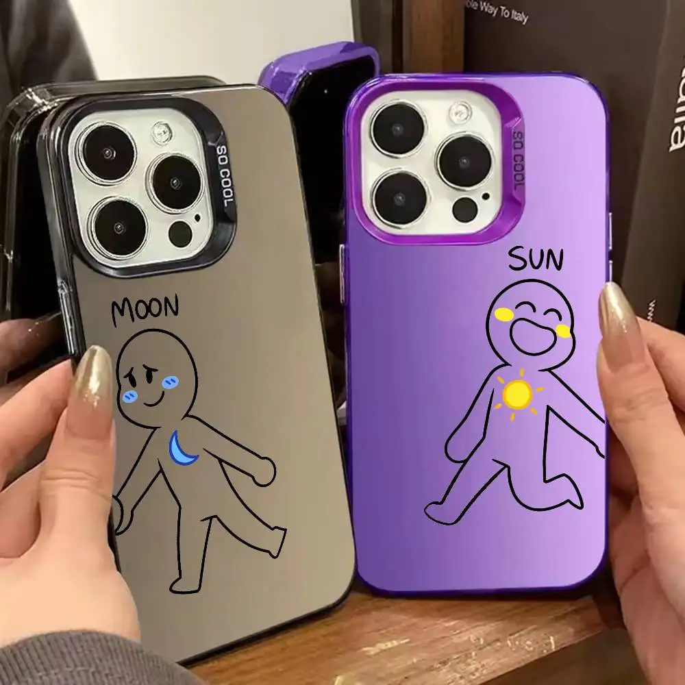 Sun and Moon couple pattern Phone Case For iPhone 17 16 15 14 13 12 11 Pro Max Plus Silver candy Matte Cover