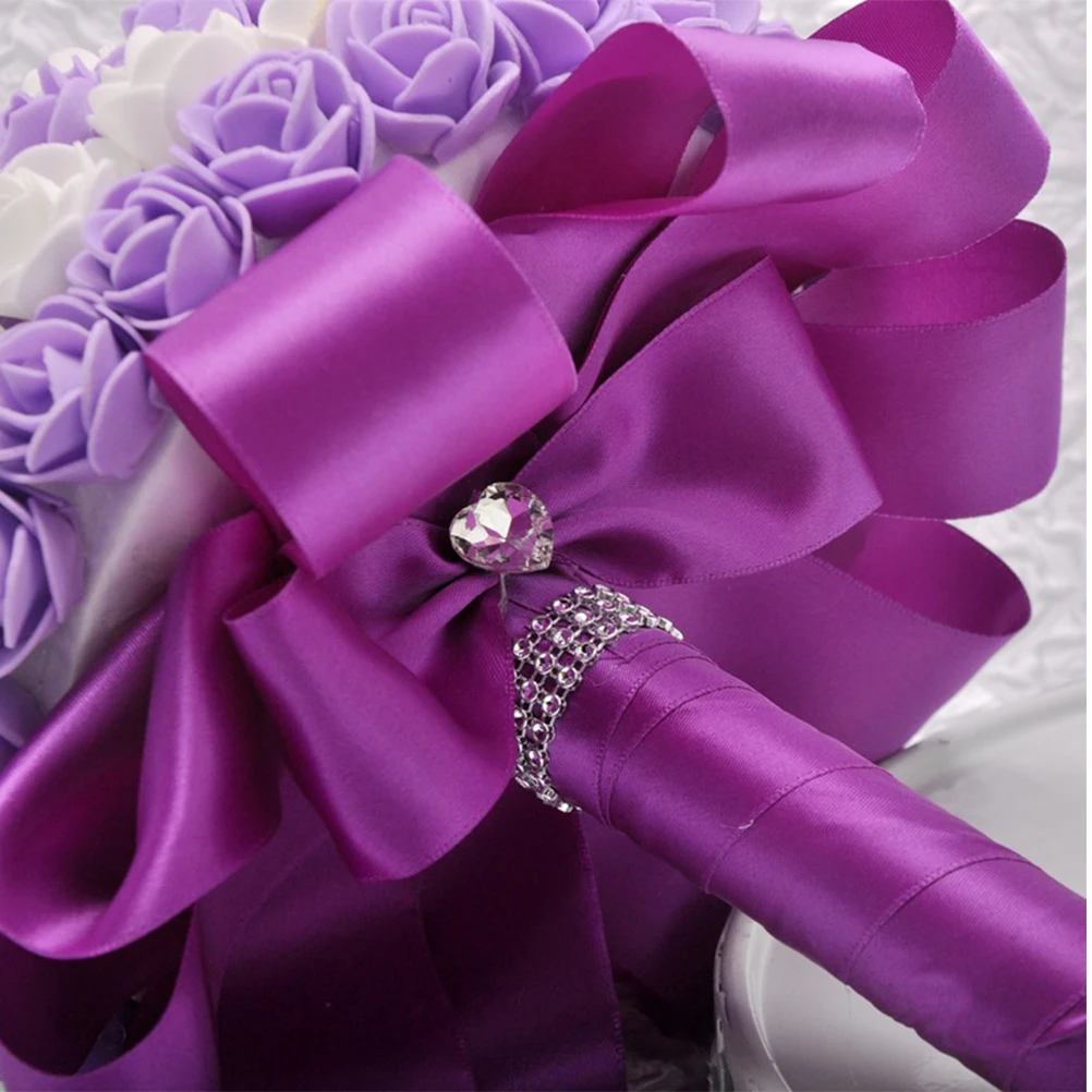 

1pc Bridal Wedding Bouquet Artificial Candy Color Pe Roses Lifelike Decor For Office Bedroom Bridal Gift Purple