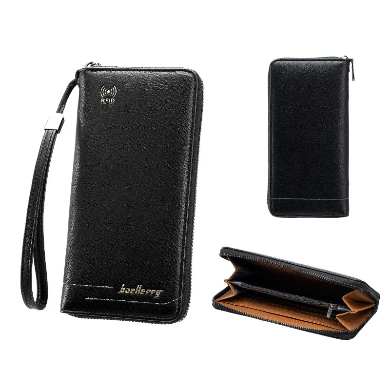 Baellerry RFID Men's Handbag Zipper PU Leather Men Long Coin Purse Credit Card Card Holder Business Wallets