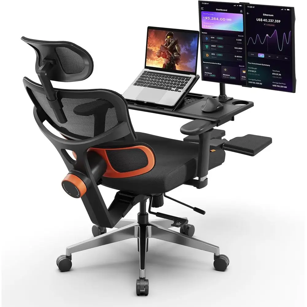 

Ergonomic Home Office Desk Chair with Big & Tall Support, Auto-Adjusting Lumbar, Seat Depth & Height, Footrest & Laptop Tray, Bl