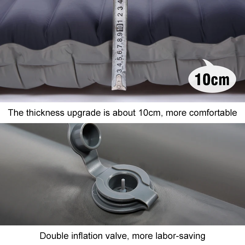 Outdoor Inflatable Air Matt with Pillow Built-in Pump 10cm Thickness Ultralight Sleeping Pad Splicing Mattress for Camping