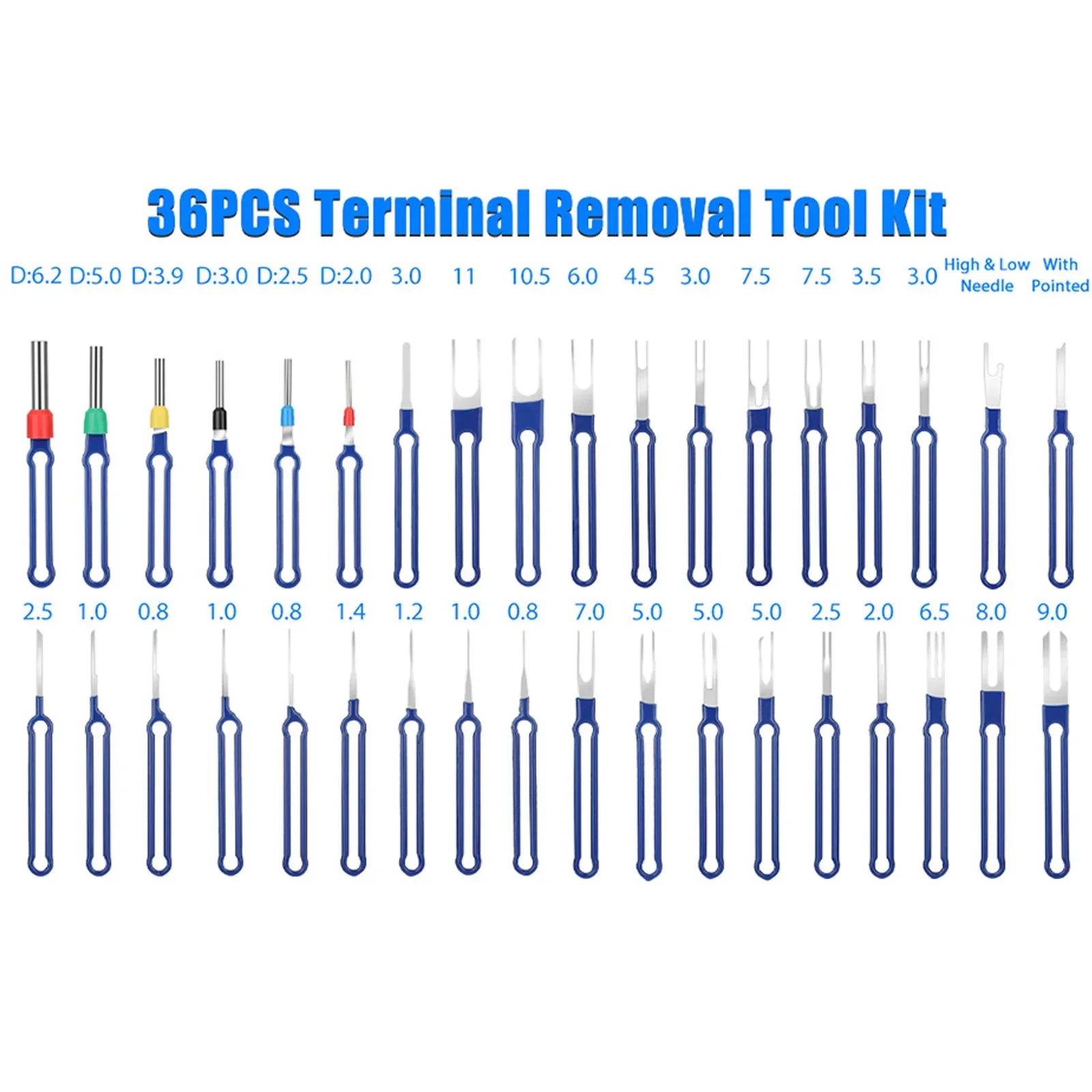 36PC Stainless Steel 301 Wire Terminal Removal Tools Electrical Connector Pin Removal Depinning Kit Terminal Extractor