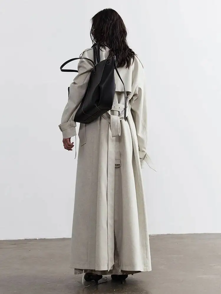 Big Women Size Beige Long Bandage Casual Trench New Lapel Long Sleeve Windbreaker Fashion Spring Autumn 2026 1DH9AW