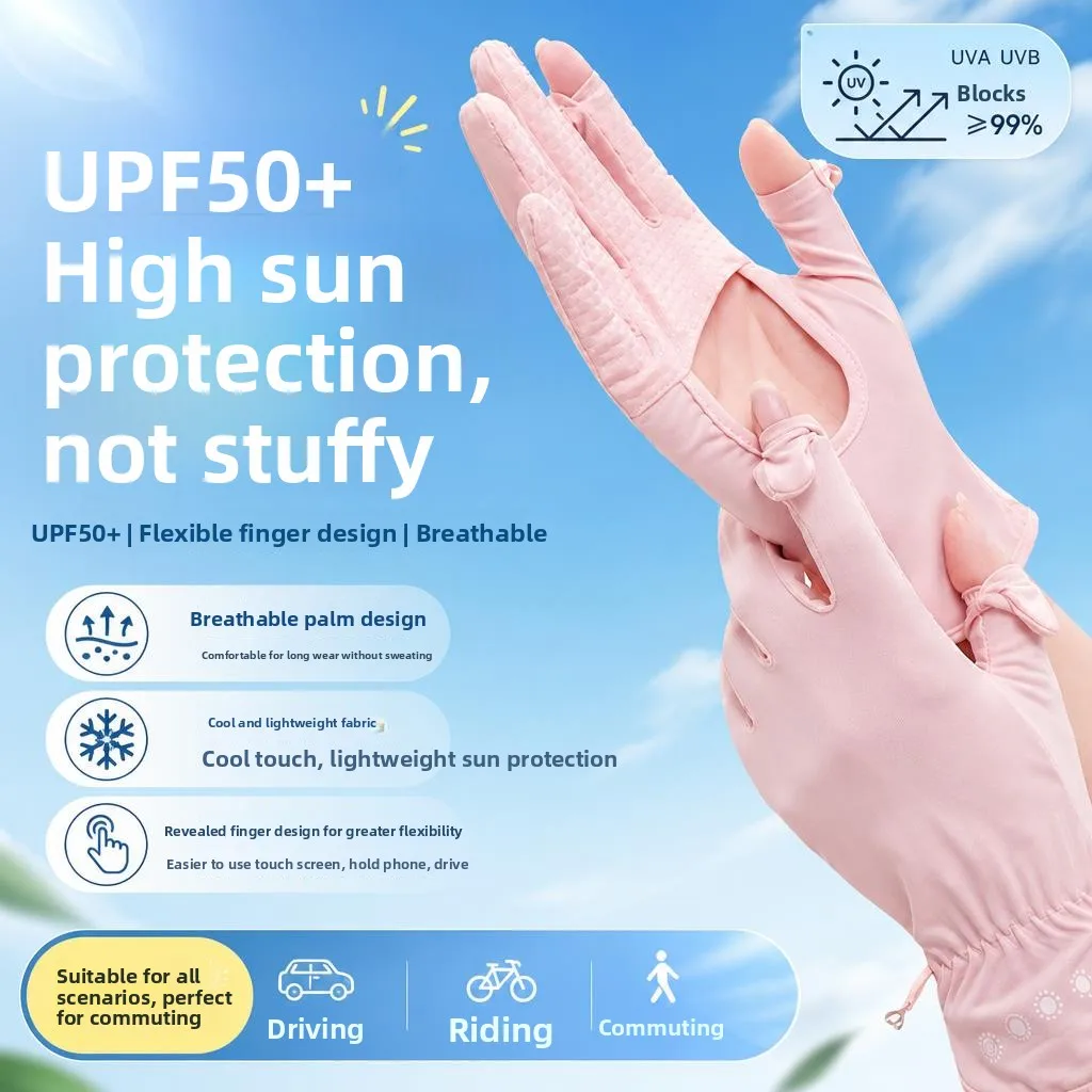 Summer Sun Protection Ice Silk Thin Breathable Hollow UV Protection Gloves for Cycling And Driving Special Youth Unisex Gloves
