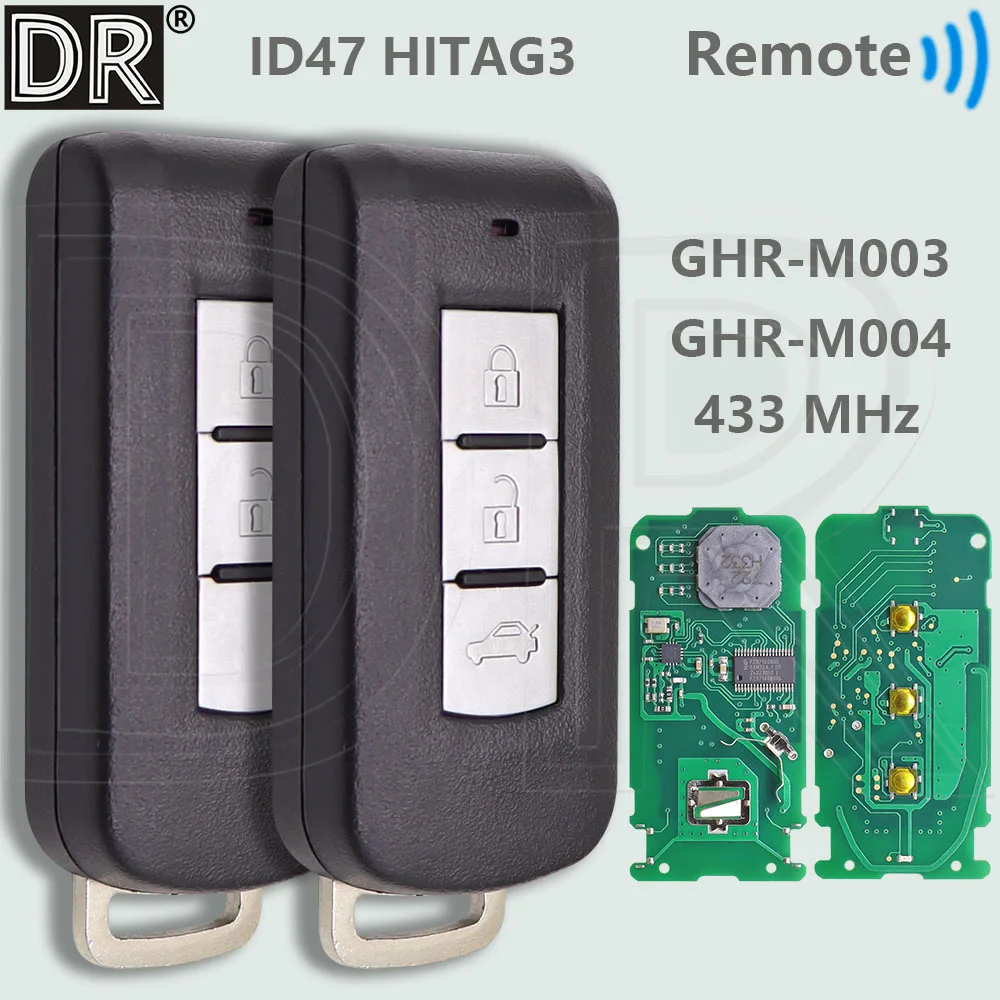 DR GHR-M004 ID47 HITAG3 433MHz GHR-M003 Board Proximity Car Remote Key For Mitsubishi Pajero Sport L200 Montero 2015-2019