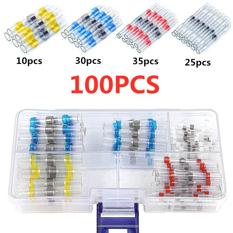 

100pcs Solder Seal Wire Connectors 2:1 Heat Shrink Insulated Electrical Wire Terminals Butt Splice Waterproof