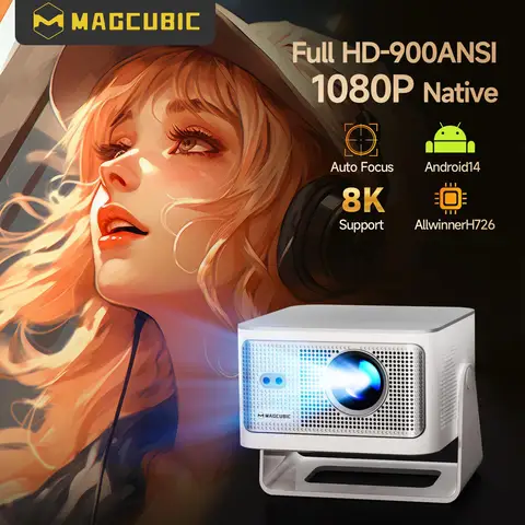Magcubic 900ansi android 14 projetor foco automático suporte 8k nativo 1080p com wifi6 bt5.4 16g allwinner h726 portátil hy350max