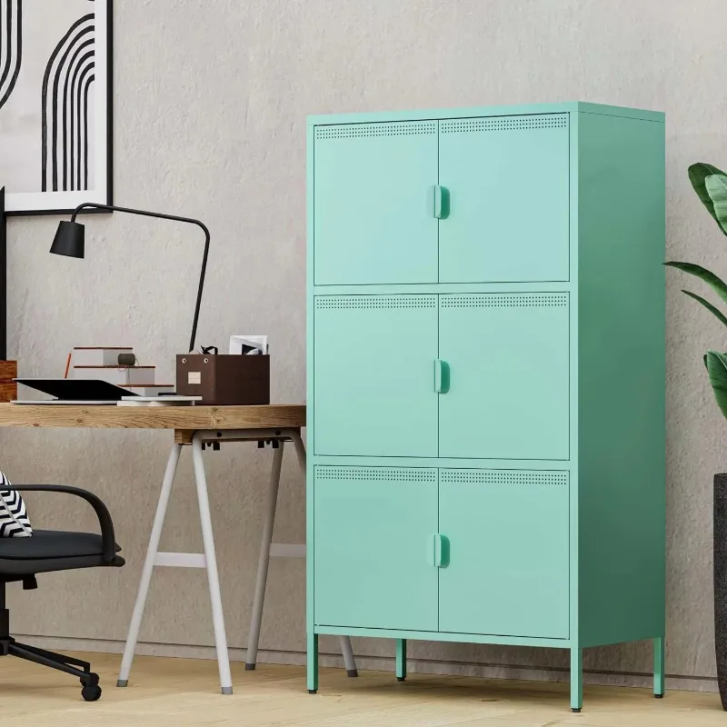 New Trending Metal Storage Cabinet with 6 Doors and 4 Shelves Steel Office  Locker   for  Home Garage