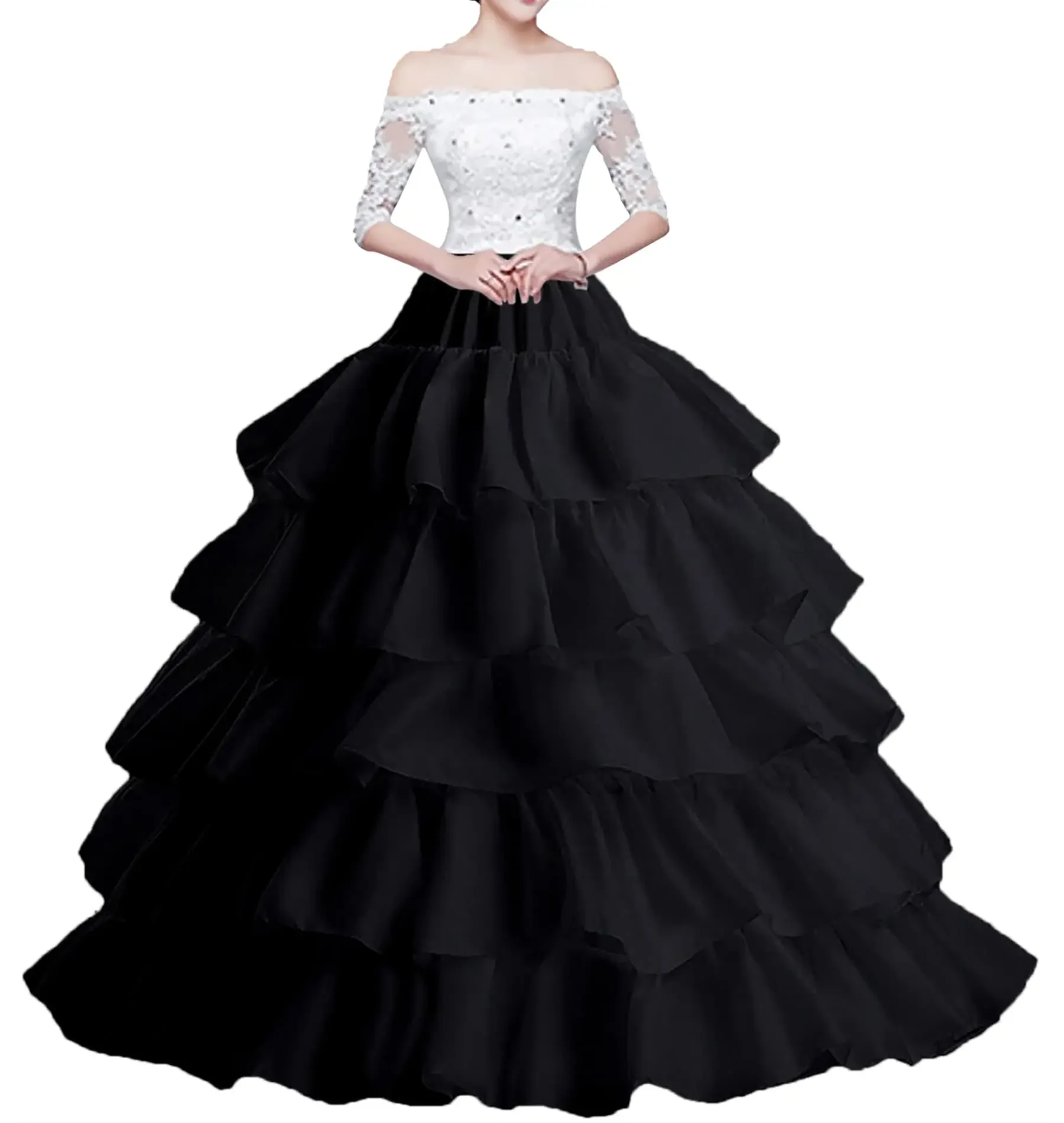 Women's Hoop Petticoat Bridal Ball Gown Crinoline 4 Hoop 5 Ruffles Layers 2024