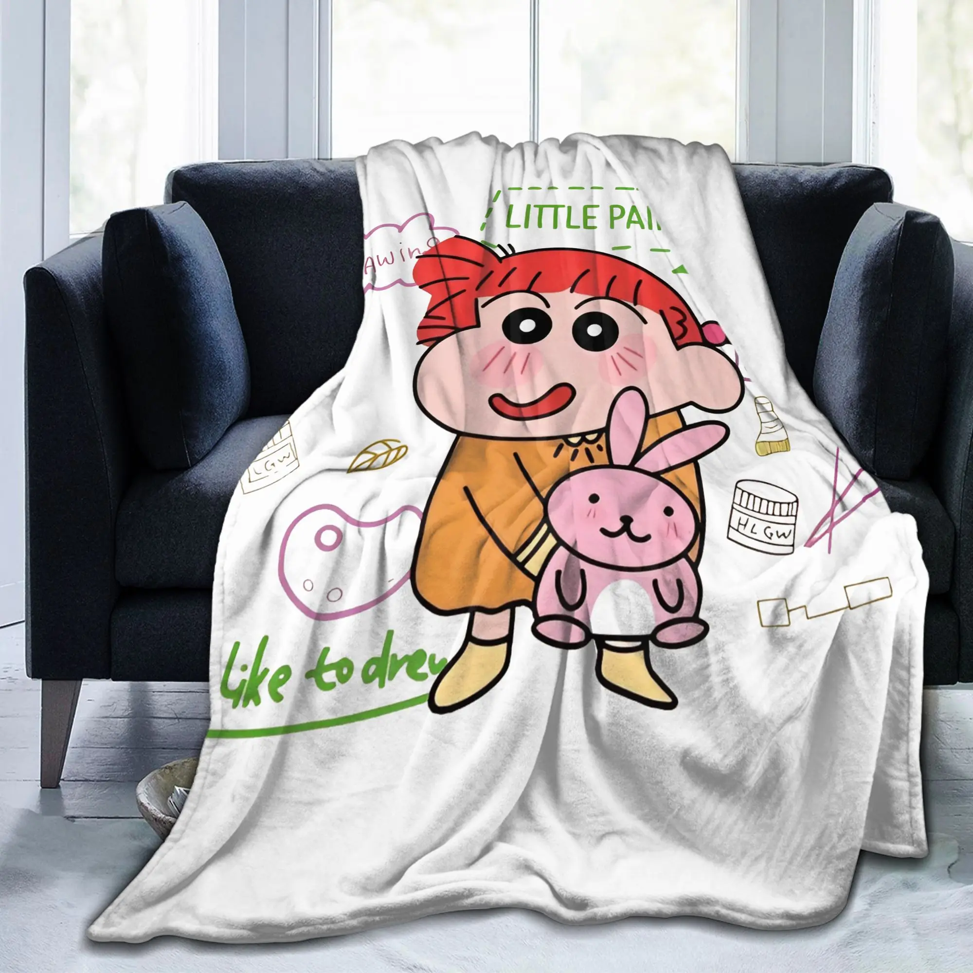 تلوين شين تشان بطانية الفانيلا ساكورادا نيني خفيفة الوزن رقيقة رمي بطانية لسيارة أريكة الأريكة المفرش #2