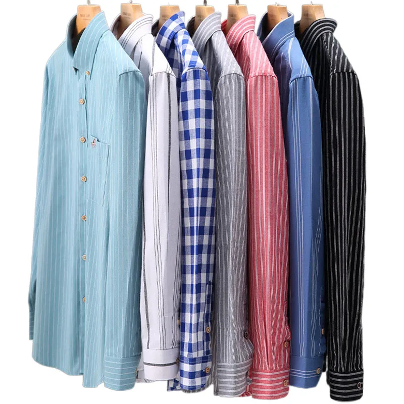 Camisa a rayas de manga larga para hombre, camisas de algodón, Oxford, informal, bordada, a la moda, ajustada, a cuadros, 5XL, 6XL, 100, envío gratis