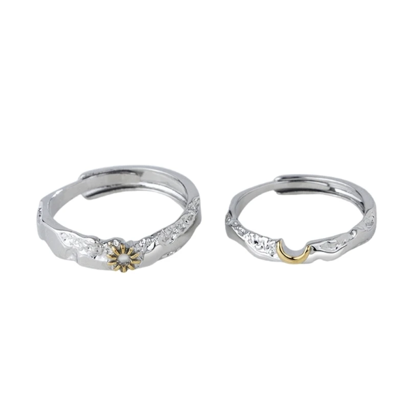 652F Stylish Sun and Moon Themed Couple Rings with Sturdy Brass Elegant Designs and Retaining Accessory for Daily Wear