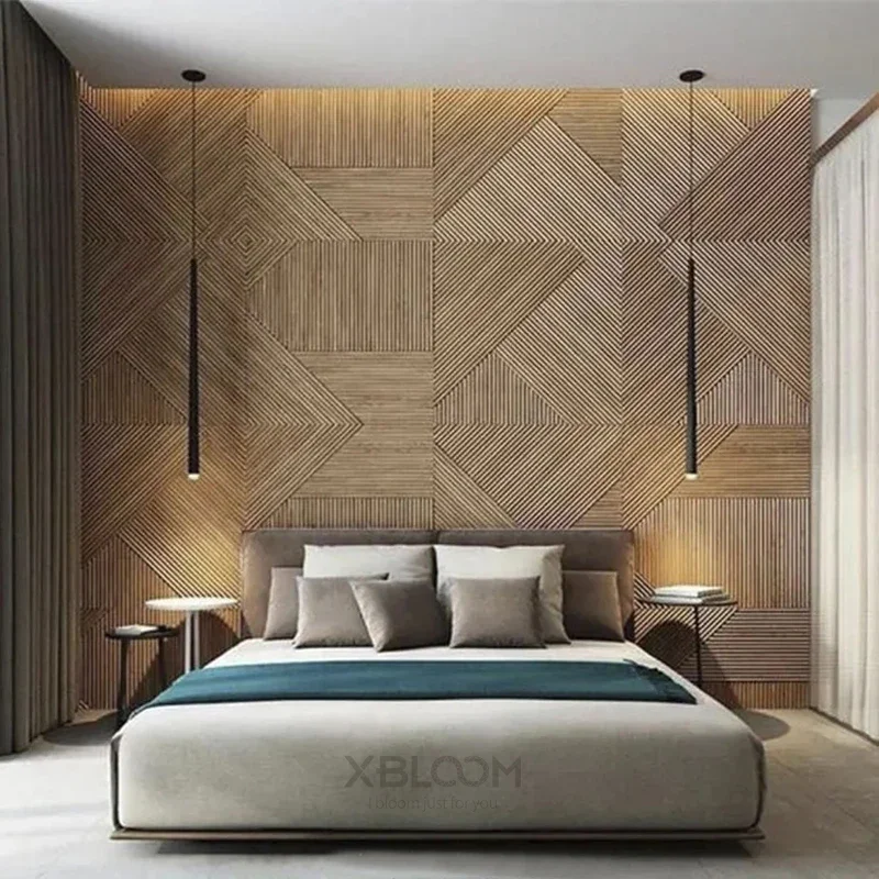 12pcs 50cm 3D wall decor Wood grain slatted wall panel 3D groove texture panel tile living room wall sticker waterproof bathroom