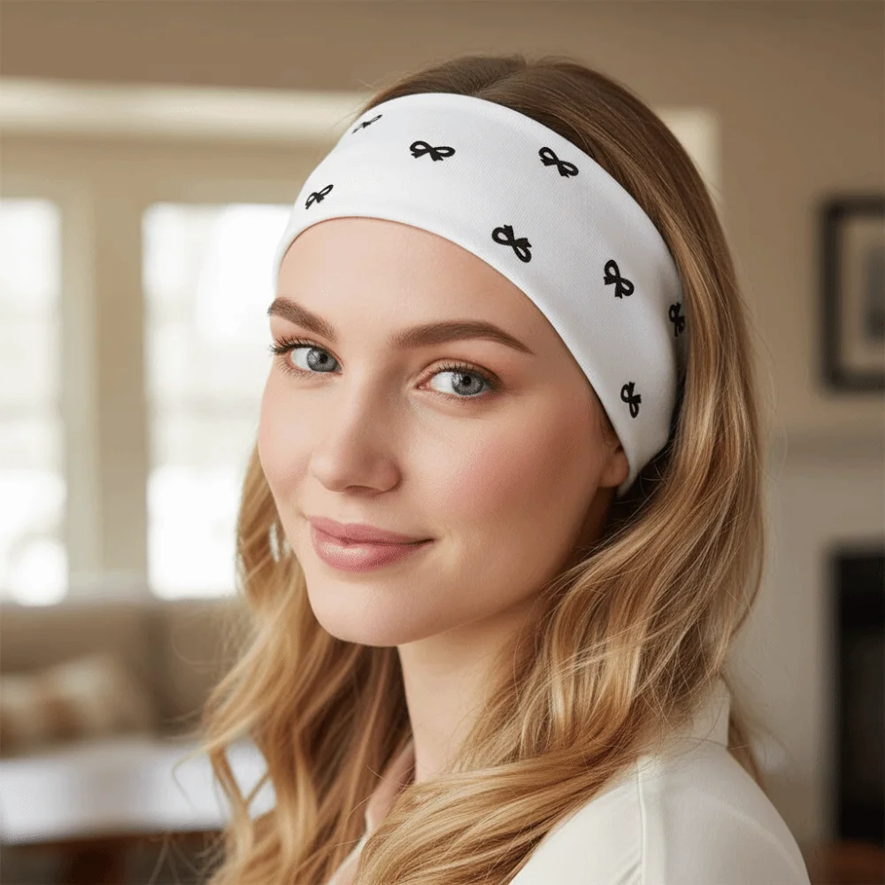 Durable Bow Print Yoga Headband Elastic Sweat-absorbent Makeup Headband Hair Accessories Women's Hairband Sports