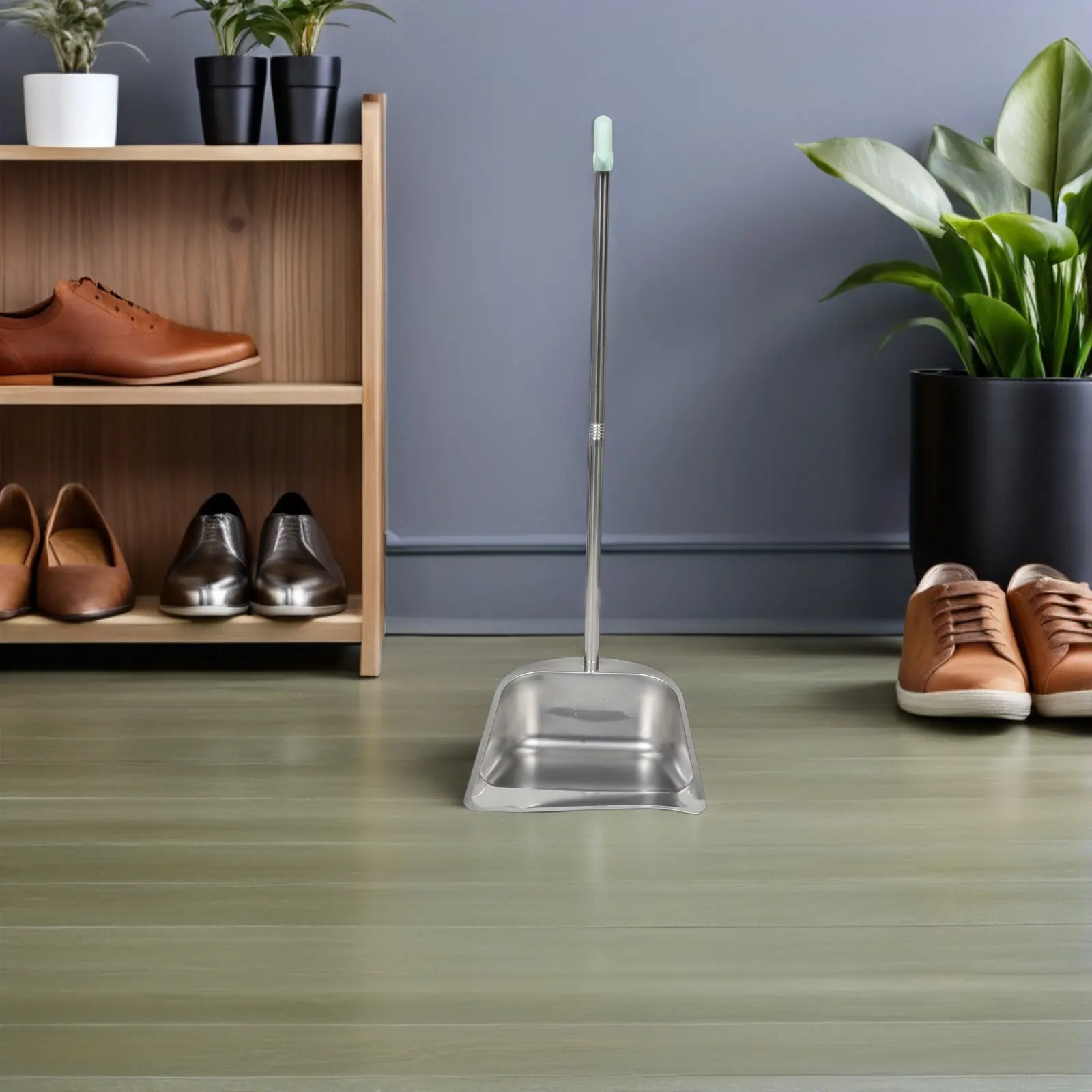 頑丈なステンレス製の塵取りバケツ、非常に長いハンドル付き、自立式ゴミ掃除用塵取りバケツ、家庭、寮、オフィス、ロビー用