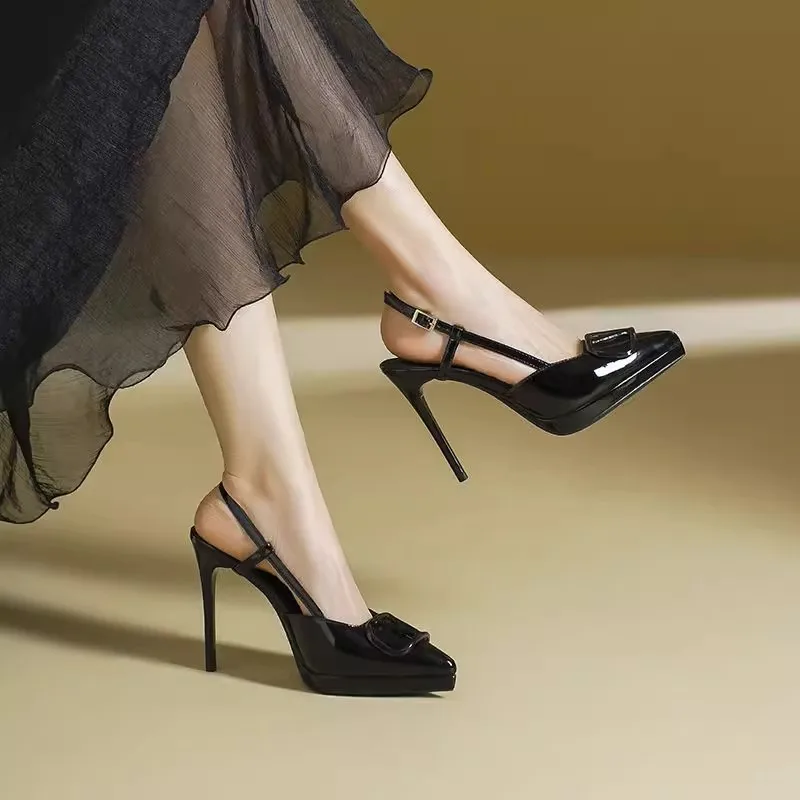 V-Notch Nude Color Waterproof Platform Sandals Women's High Heels Sexy Backless Single Strap Shoes Fashionable Summer New Arr...