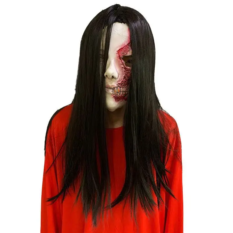 Scary Woman Masks Headwear Long Hair Witch Headpiece Halloween Decoration Party Cosplay Costume Creepier Headgear Head Prop