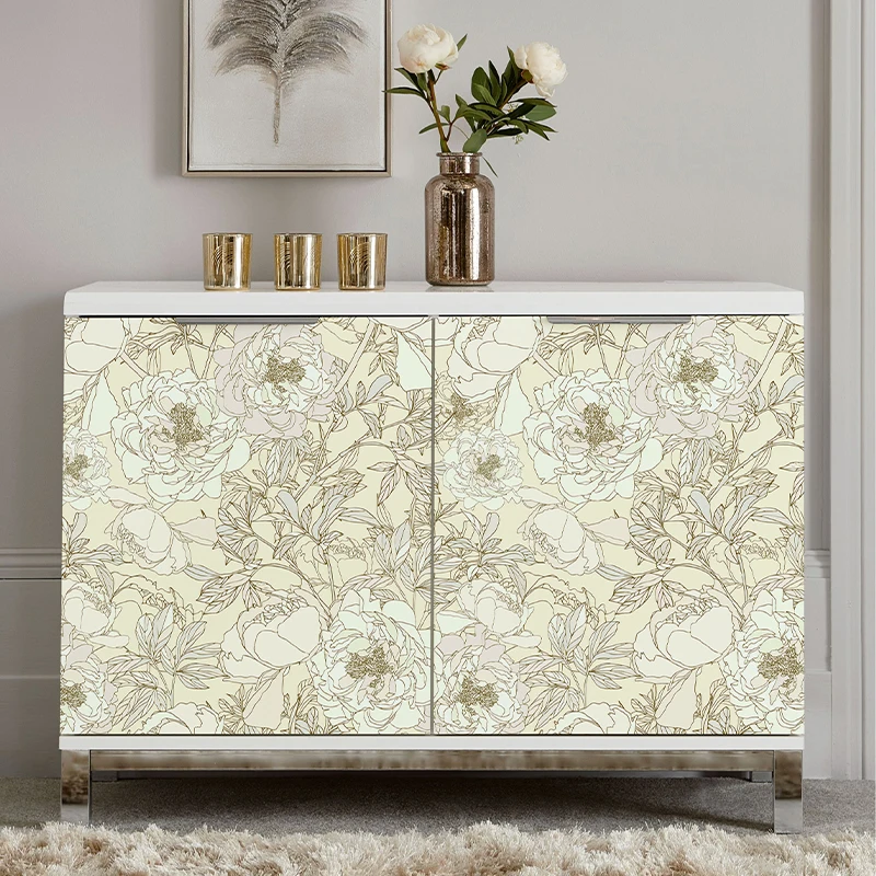 Modern Yellow Line Botanical Pattern Wallpaper Waterproof Peel and Stick Vinyl Film for Living Room Feature Wall