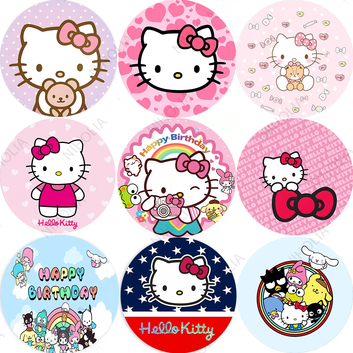 Hello Kitty Photo Background Circle Cover Girls Birthday Party neonato Photography Background Round Photo Booth Prop