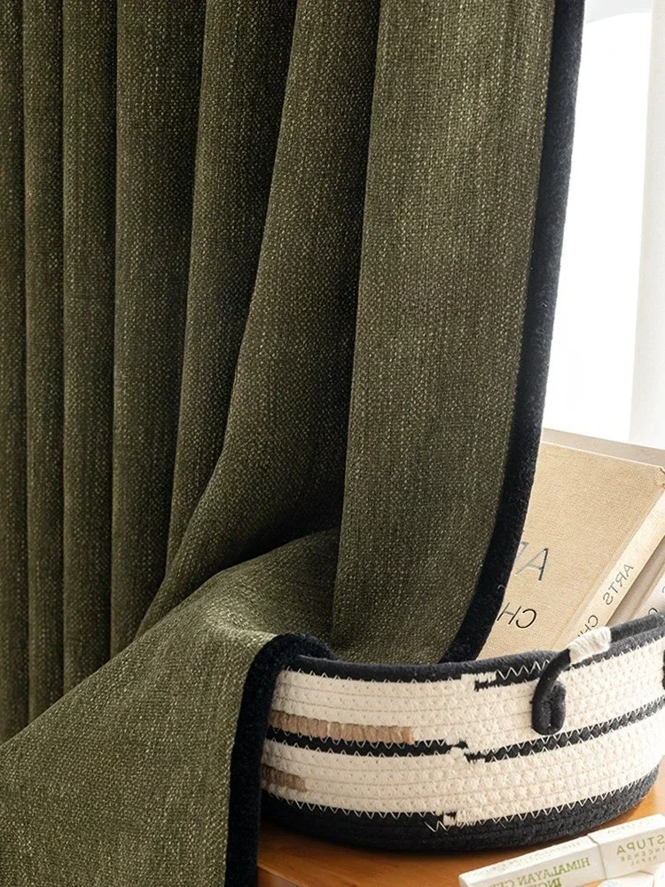 

French Retro Solid Color Curtains Luxury Living Room Decoration Curtain Medieval Bedroom Green Blackout Curtain Rideau занавес