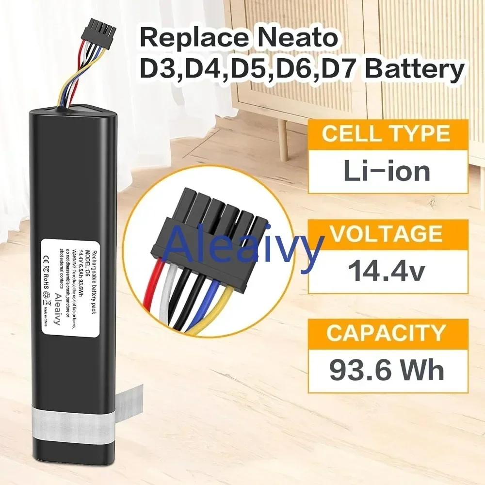 Batterie pour aspirateurs Neato, 14.4V, 6500mAh, D8, D9, D10,945-0356,945-0373,905-0596, D3, D4, D5, D6, D7, 945-0225,205-0011