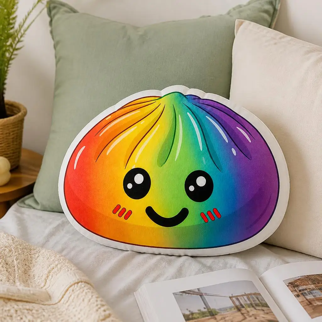 Kawaii Rainbow Dumpling Squishy Bao Plush Pillow Cushion Irregular Stuffed Throw Pillow Home Decor Gift Sofa Bed Couch