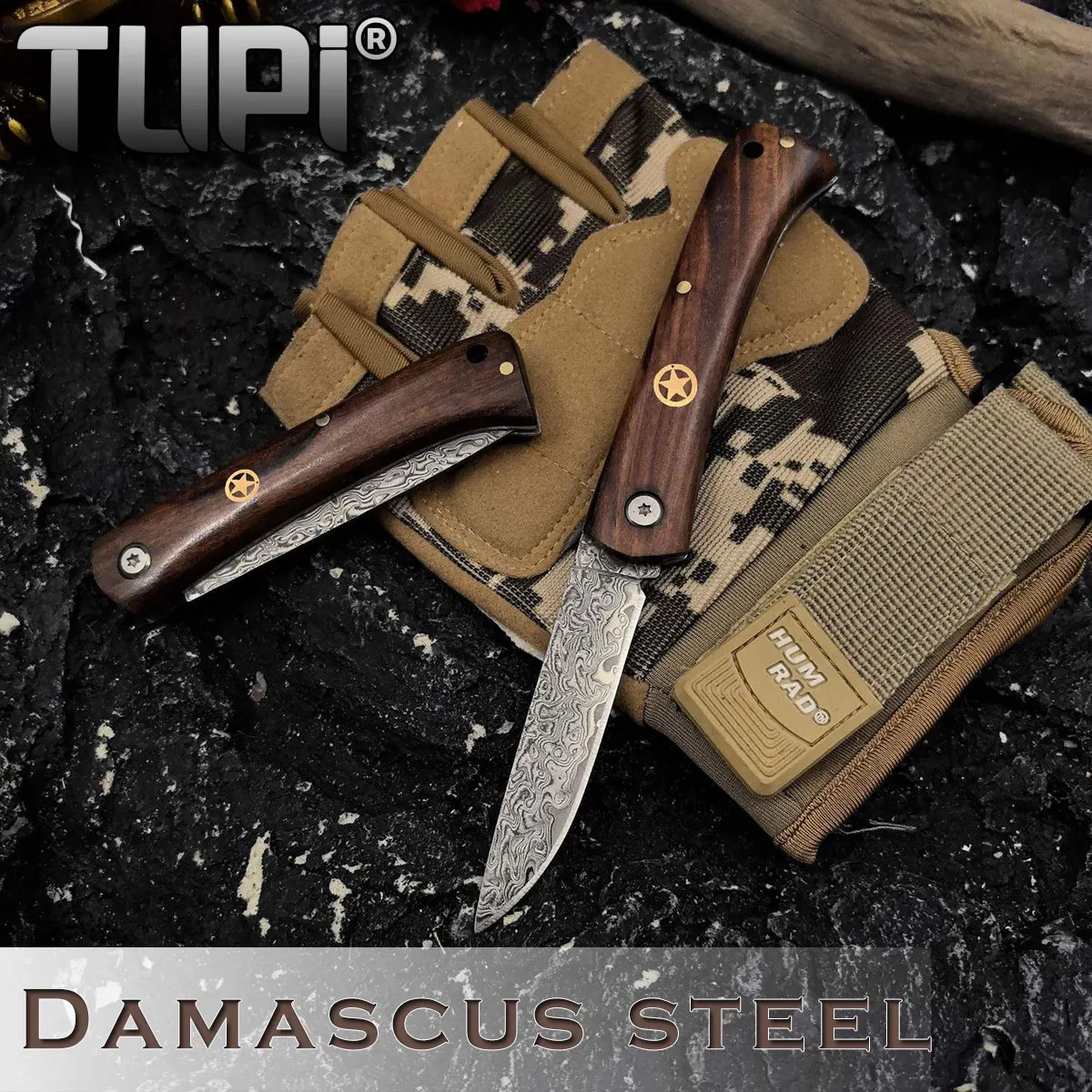 Damascus Folding Fruit Knife - Portable Stainless Steel Pocket Knife, Forged Blade for Travel & Home