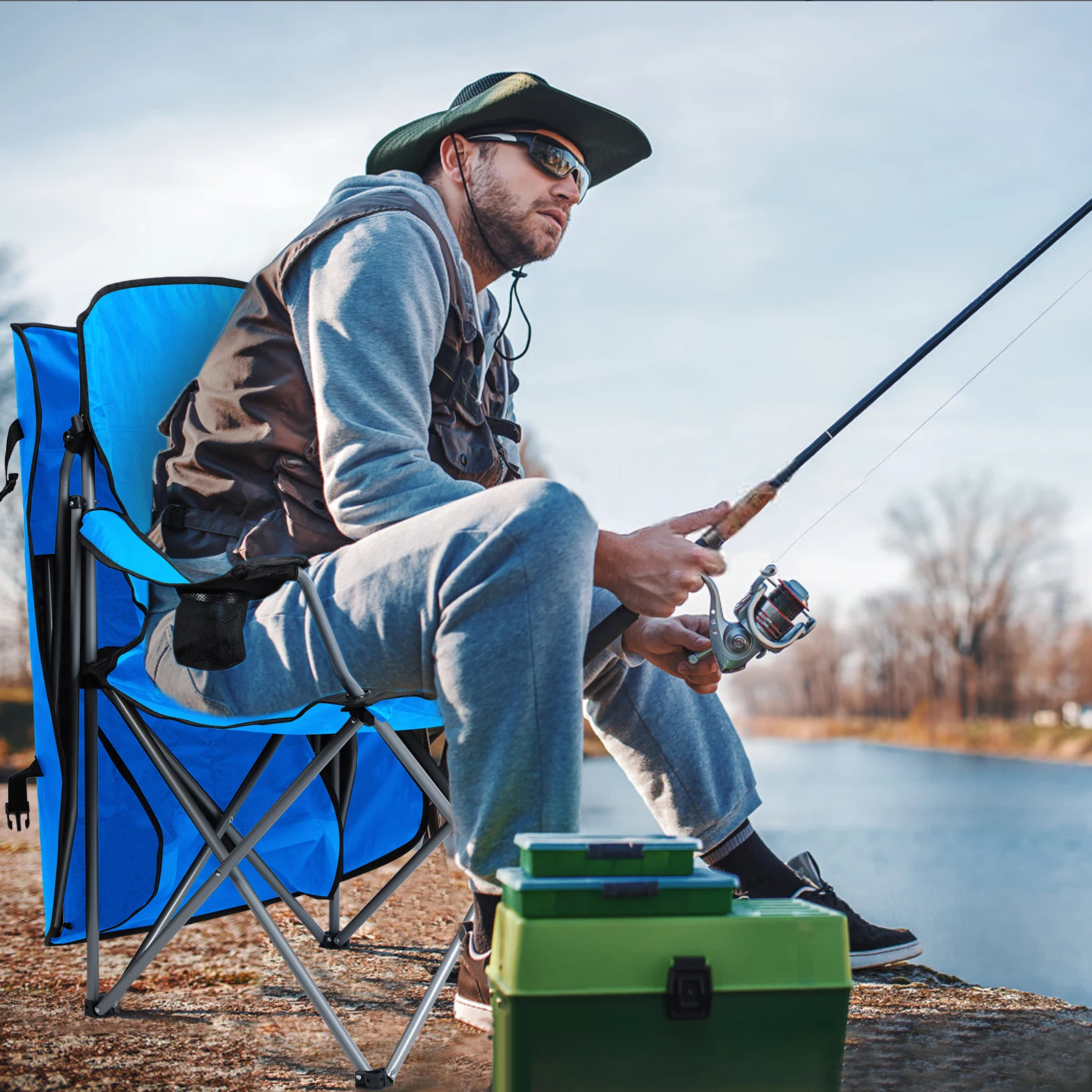 Portable Outdoor Camping Folding Chair Widened Ultra Light With Canopy Shade Leisure Beach Camping Fishing Breathable Chair ﻿