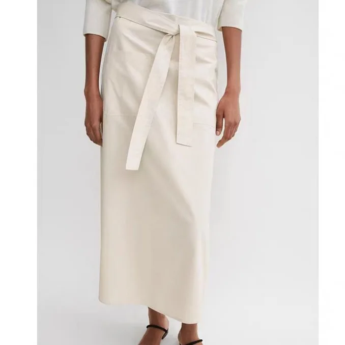 Withered Skirt Woman Clothing Faldas Skirts Minimally Casual Commuting Waist Tied Cotton Skirt