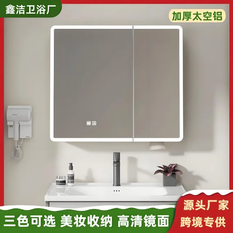 Nordic Solid Wood Smart Rounded Corner Bathroom Mirror Cabinet Toilet Wall-mounted Mirror Cabinet with Light Bathroom Organizers