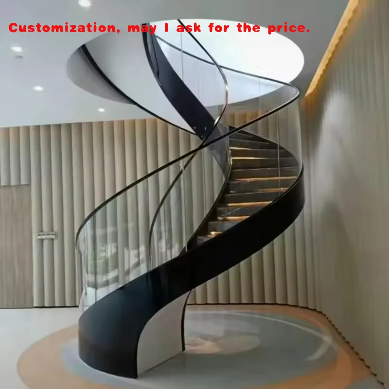 

Custom.USA Роскошные цветные мраморные лестницы с протектором со стеклянными ограждениями и светодиодной подсветкой, изогнутая лестница