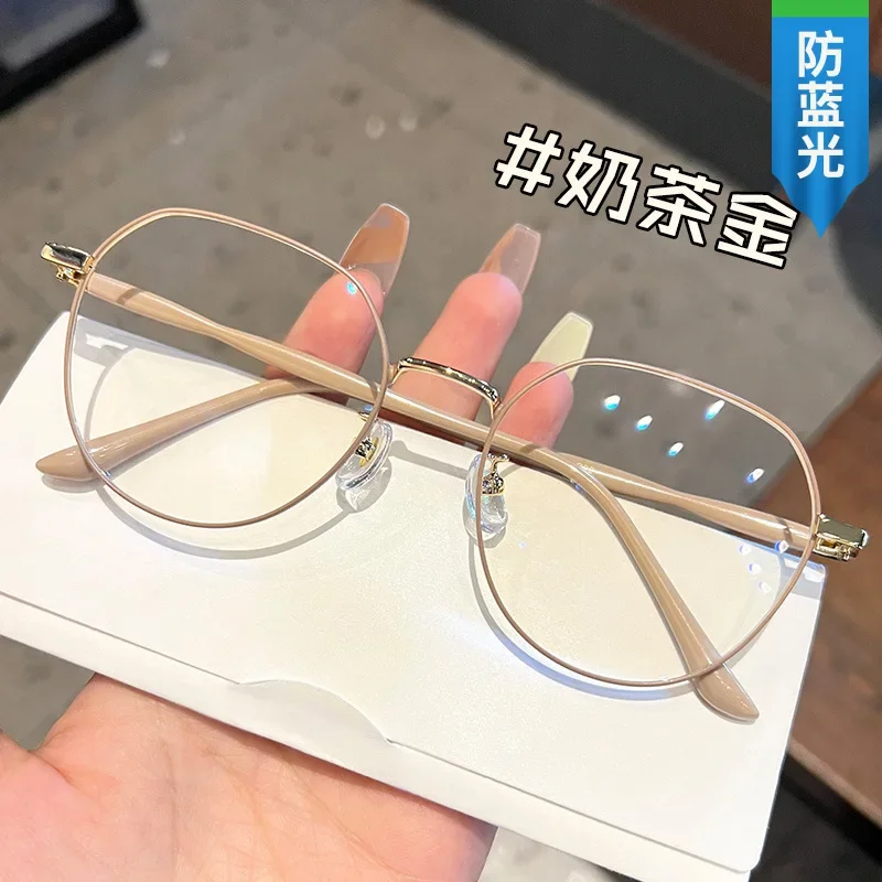 Ins Metal Round Decor Round Glasses Women Anti Blue Light Computer Glasses Black Metal Spectacle Frame 0 Diopter 2024 Glasses