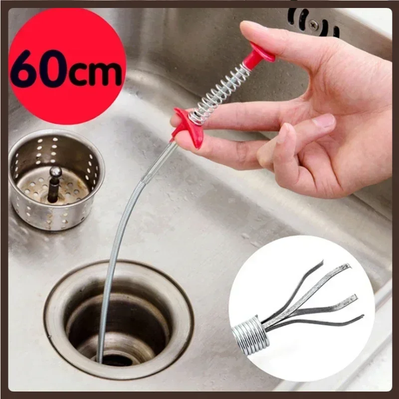 1PC Drain Cleaning 60cm Spring Pipe Dredging Tools Sewer Dredge Pipeline Hook Clog Remover Cleaning Tools