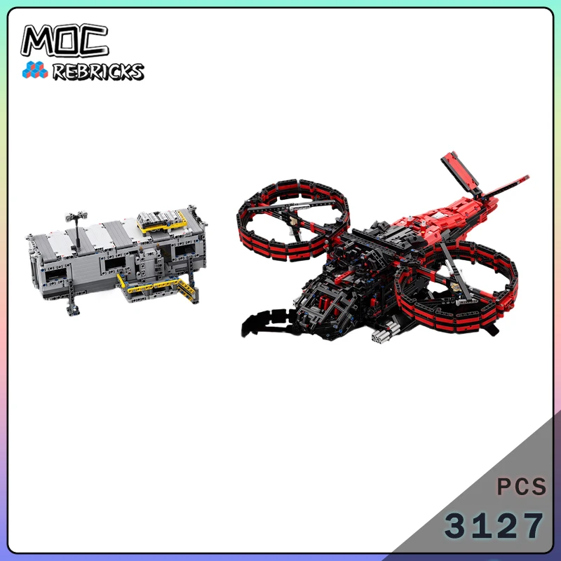MOC Dual Rotor Sci-Fi Heavy Helicopter Mobile Research Lab DIY Assembly Bricks Model Construction Blocks Toy Gift For Adults