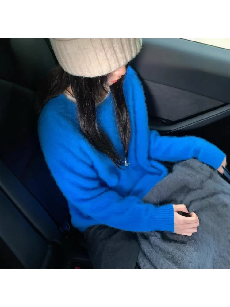 Women's Fashion Simple Casual Green Soft All Match Knitted Sweater Female O Neck Long Sleeve Loose Pullover Tops Sweet Sweaters