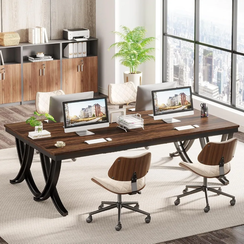 Conference Table for 8-10 People,27.5"D X 78.8"W X 29.5"H with Strong Metal Frame, Business Furniture ,Brown