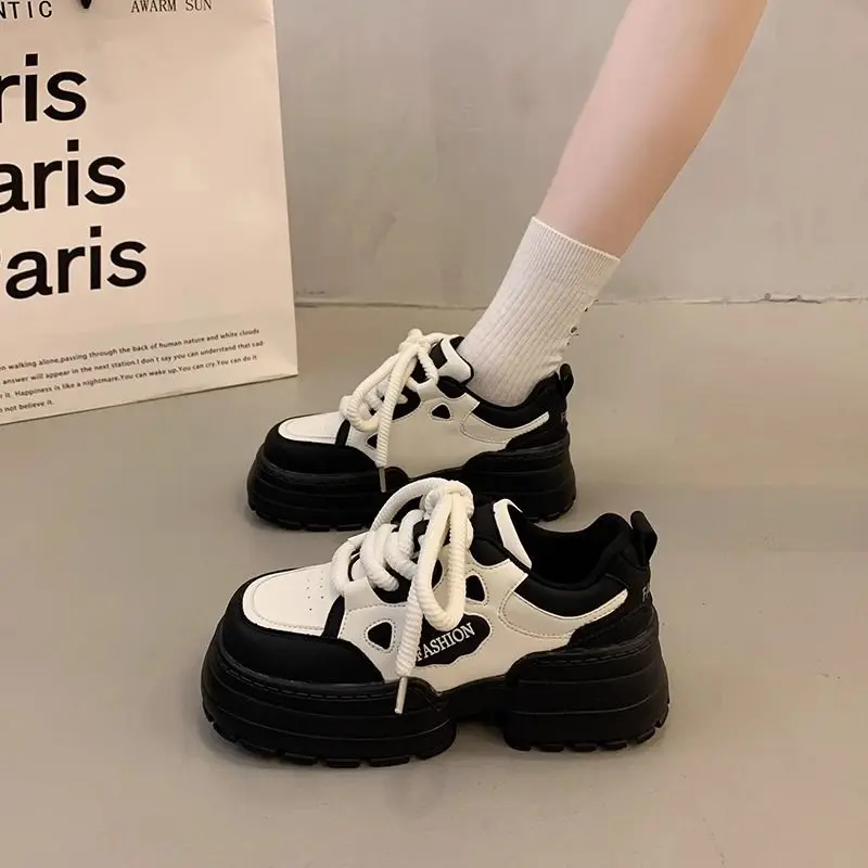 2025 Spring Autumn Clunky Sneakers Women Chic Height Increasing Versatile Casual Sporty Thick Soled Women's Shoes