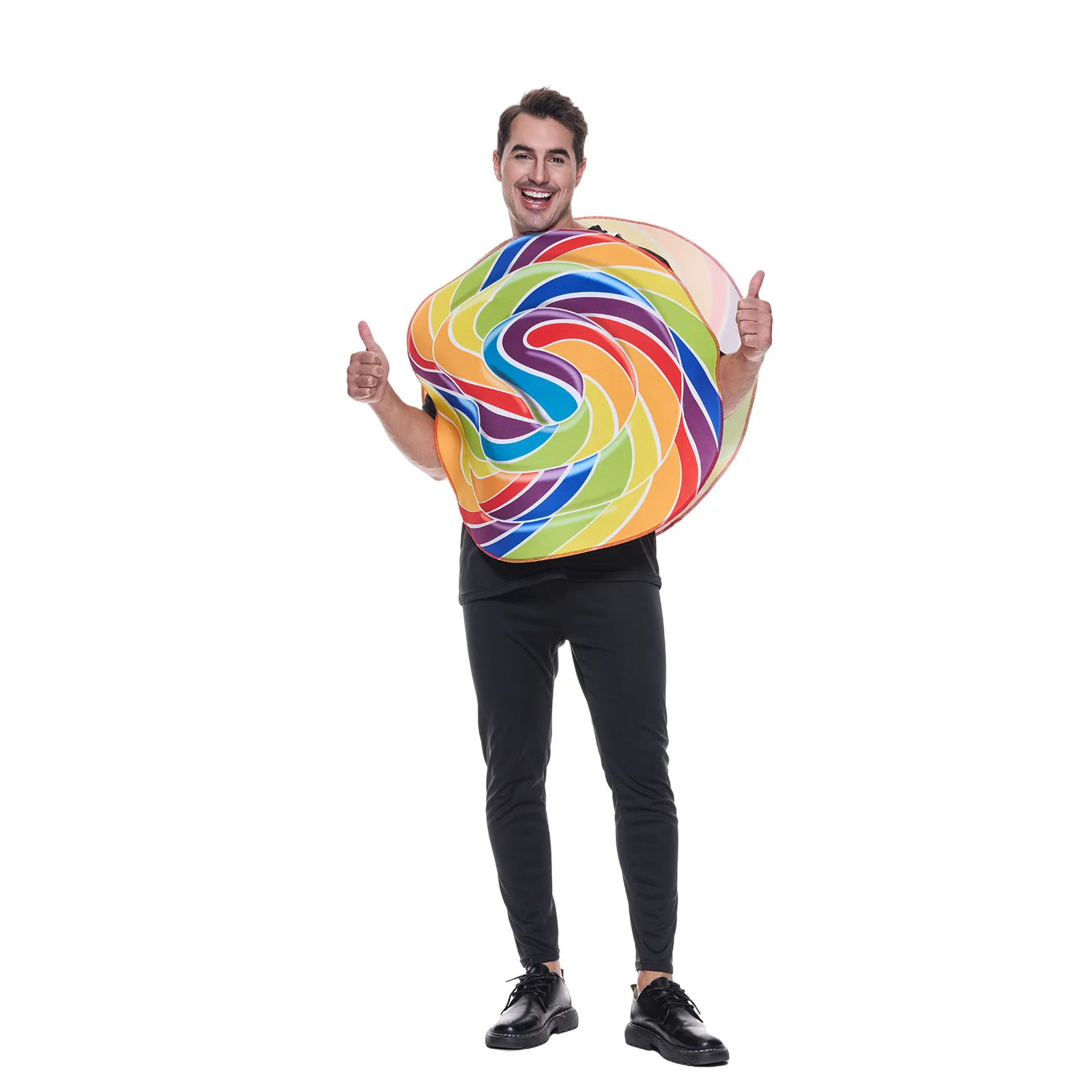 Unisex Adult Lollipop Costume Funny Candyland Dress Up Rainbow Candy Tunic For Men Women Family Party Halloween Cosplay