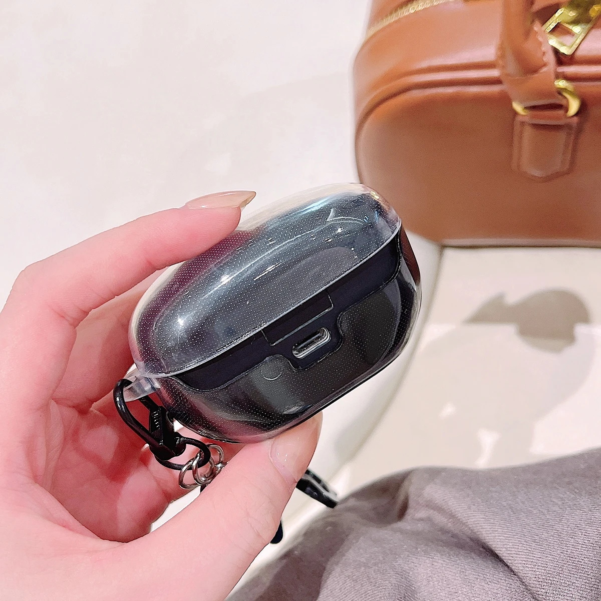 후크가있는 Sony Wf-1000xm5 용 케이스, 투명 충격 방지 소프트 보호 커버, 소녀 용 귀여운 러브 하트 꽃 나비 넥타이 이어 버드 쉘