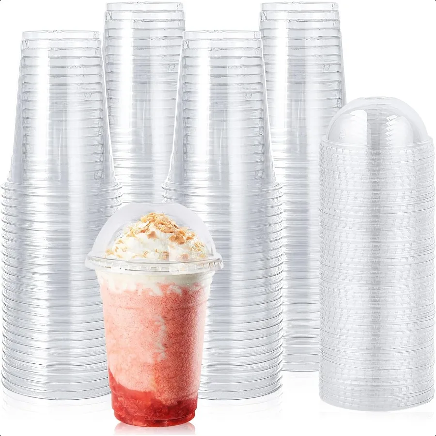 

90 Sets 16 oz Clear Plastic Cups with Dome Lids 16 oz Plastic Drinking Parfait Cups for Ice Coffee Smoothie Frappuccino Bubble