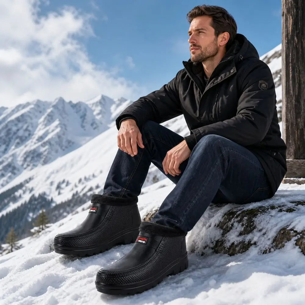 New Waterproof Winter Snow Boots Lined EVA Men's Winter Boots Lightweight Ankle Height Cotton Shoes Outdoor Work