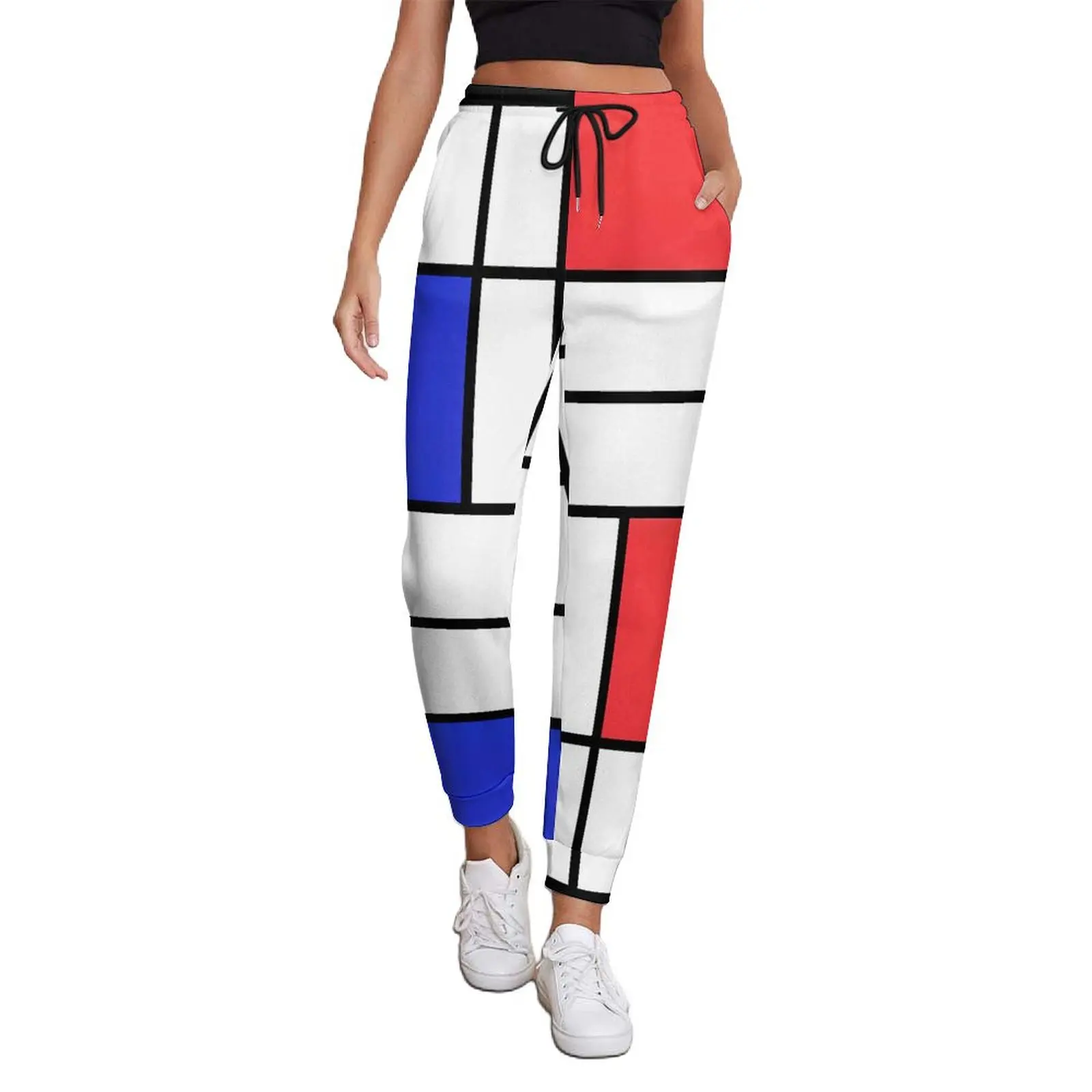 

Mondrian Jogger Pants Female Checkerboard Print Y2K Sweatpants Spring Modern Custom Trousers Big Size