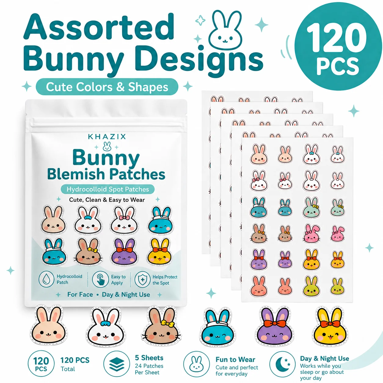 120pcs Cartoon acne patch, cute cat-shaped facial concealer acne patch, safe, non-toxic, gentle and non-irritating