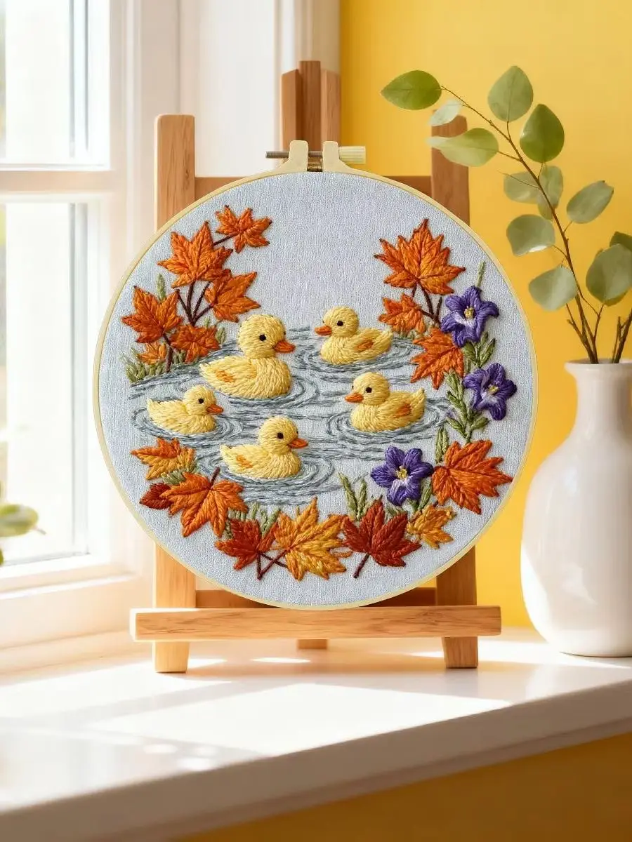 1 Stück 20X20CM/15X15CM 7,87/6,3 Zoll Kleine Gelbe Ente Stickerei Starter-Kit DIY-Kit DIY-Stickerei-Set Handarbeiten Nähkunst – Detail 6