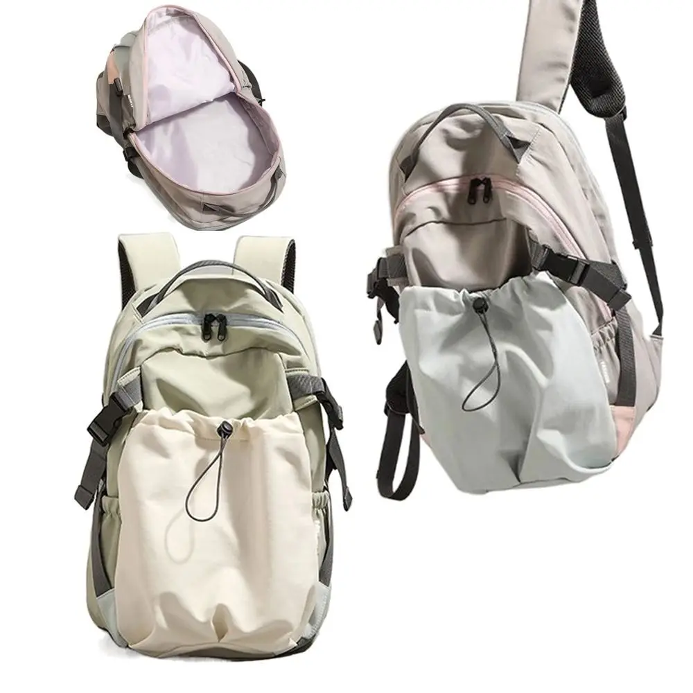 

Drawstring Vintage Workwear Backpack Large Capacity Adjustable Straps Short Travel Bag Multifunctional Soft Nylon Knapsack