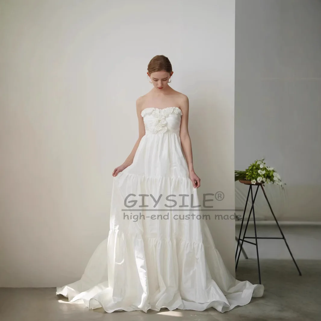 GIYSILE Customized French Strapless Light Wedding Dresses Luxury 2025 Floral Decor Elegant A-line Dress vestidos de novia boda